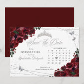Bourgogne & Zilver Quinceañera Save The Date Kaart (Voorkant / Achterkant)
