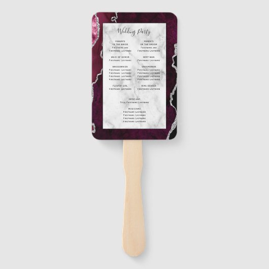 Bourgogne Zilveren Agaat Marmeren Trouwprogramma Handwaaier (Achterkant)