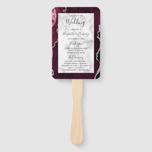 Bourgogne Zilveren Agaat Marmeren Trouwprogramma Handwaaier (Voorkant)