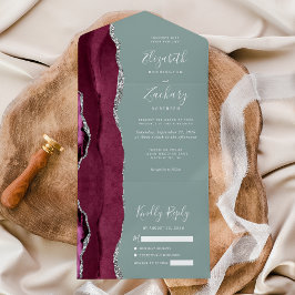 Bourgogne Zilveren Agaat Sage Groene Bruiloft All In One Uitnodiging