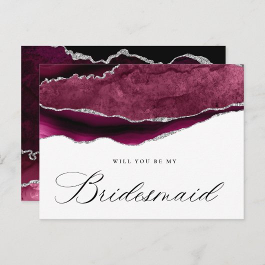 Bourgogne zilveren agaat zal je mijn bruidsmeisje  uitnodiging briefkaart (Voorkant / Achterkant)