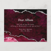 Bourgogne zilveren agaat zal je mijn bruidsmeisje  uitnodiging briefkaart (Achterkant)