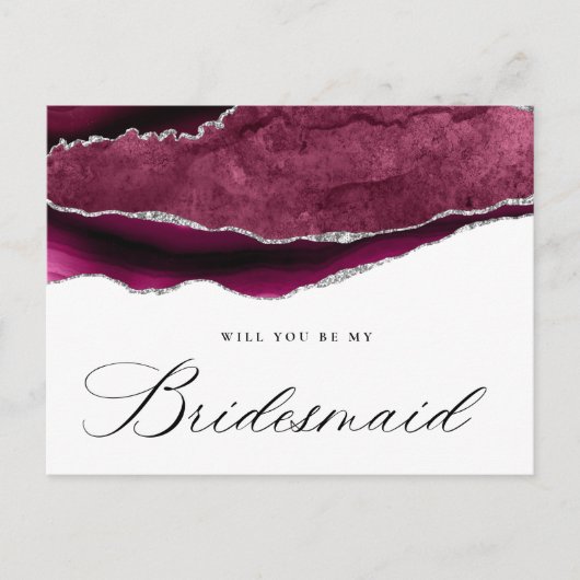 Bourgogne zilveren agaat zal je mijn bruidsmeisje  uitnodiging briefkaart (Voorkant)