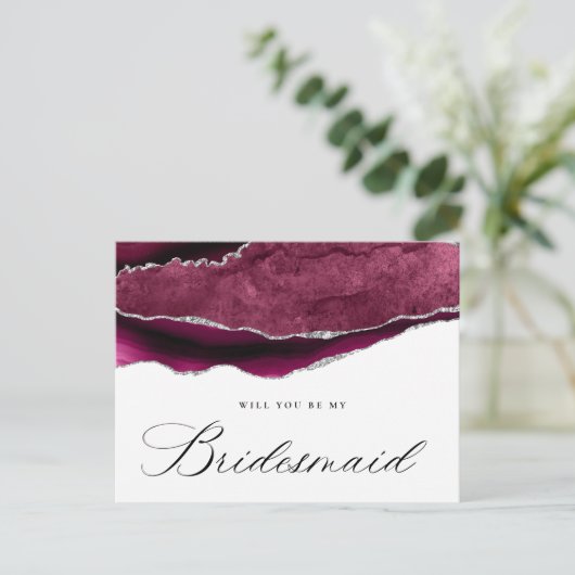 Bourgogne zilveren agaat zal je mijn bruidsmeisje  uitnodiging briefkaart (Staand voorkant)