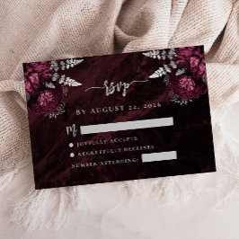 Bourgogne Zilveren Bloemen Agaat Script Wedding RS Informatiekaartje