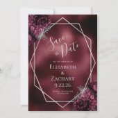 Bourgogne Zilveren Bloemen Geometrische Save the D Save The Date (Voorkant)