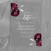 Bourgogne Zilveren Bloemen Huwelijk Save the Date Acryl Uitnodigingen