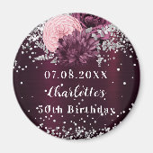 Bourgogne zilveren bloemen verjaardag opslaan de d magneet (Voorkant)