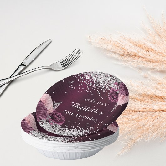 Bourgogne zilveren bloemen verjaardag papieren kommen