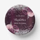 Bourgogne zilveren bloemen verjaardag papieren kommen (Voorkant)