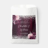 Bourgogne zilveren bloemetjes bruiloft bedankzakje (Voorkant)