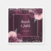 Bourgogne zilveren bloemetjes bruiloft servet (Voorkant)