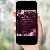 Bourgogne zilveren roze bloemen bruiloft programma poster