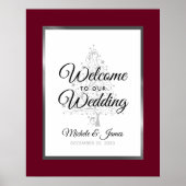 Bourgogne Zilveren Winter Vakantie Bruiloft Welkom Poster (Voorkant)