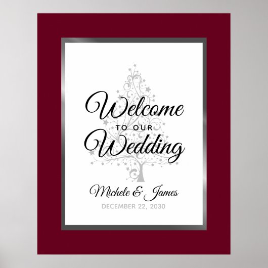 Bourgogne Zilveren Winter Vakantie Bruiloft Welkom Poster (Voorkant)