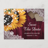 Bourgogne Zonnebloem Bruiloft Save The Date Briefk Aankondigingskaart (Voorkant)