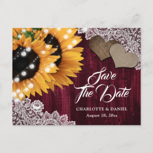 Bourgogne Zonnebloem Bruiloft Save The Date Briefk Aankondigingskaart