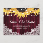 Bourgogne Zonnebloem Bruiloft Save The Date Briefk Aankondigingskaart (Voorkant)