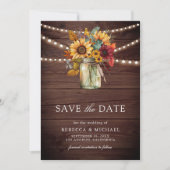 Bourgogne Zonnebloemen Hout QR Code Trouwfoto Save The Date (Voorkant)