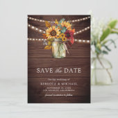 Bourgogne Zonnebloemen Hout QR Code Trouwfoto Save The Date (Staand voorkant)