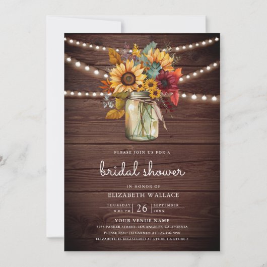 Bourgogne Zonnebloemen Hout QR Code Vrijgezellenfe Kaart (Voorkant)