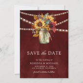 Bourgogne Zonnebloemen QR Code Trouwfoto Save The Date (Voorkant)