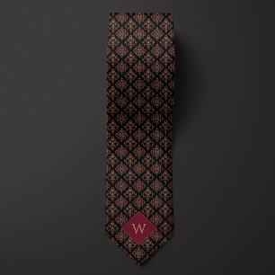 Bourgogne & zwart Arabesk Monogram Stropdas