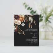 Bourgogne zwart beige bloemen huwelijksuitnodiging (Staand voorkant)
