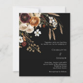 Bourgogne zwart beige bloemen huwelijksuitnodiging (Voorkant)