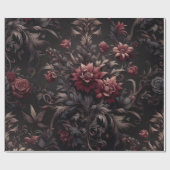 Bourgogne Zwart Bloemen Cadeaupapier (Vlak)