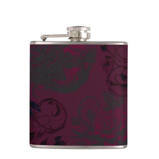 Bourgogne & Zwart Donkere Tuin Gotische Glam Bruil Heupfles (Voorkant)