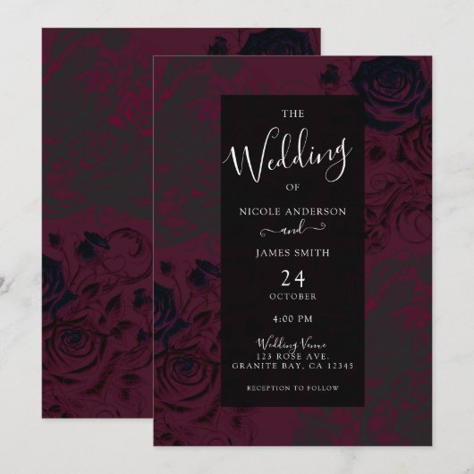Bourgogne & Zwart Donkere Tuin Gotische Glam Bruil Kaart (Voorkant / Achterkant)