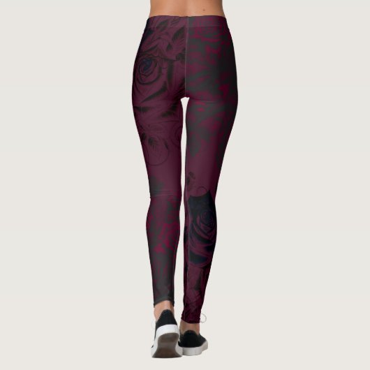 Bourgogne & Zwart Donkere Tuin Gotische Glam Leggings (Achterkant)