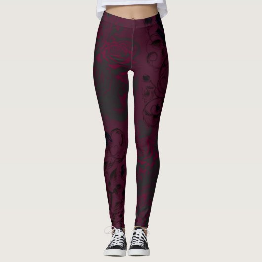 Bourgogne & Zwart Donkere Tuin Gotische Glam Leggings (Voorkant)