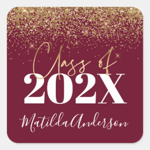 Bourgognig modern glitter afstuderen klasse vierkante sticker