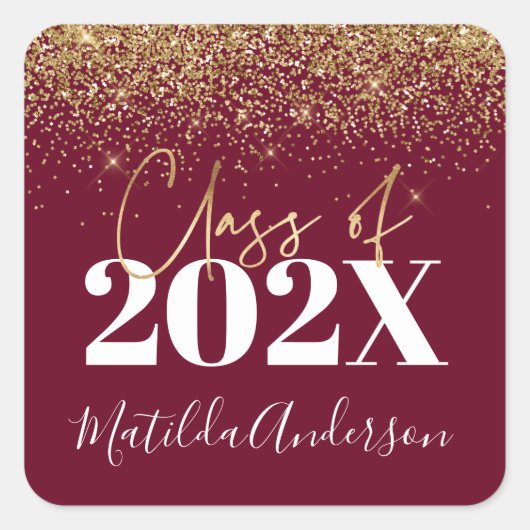 Bourgognig modern glitter afstuderen klasse vierkante sticker (Voorkant)