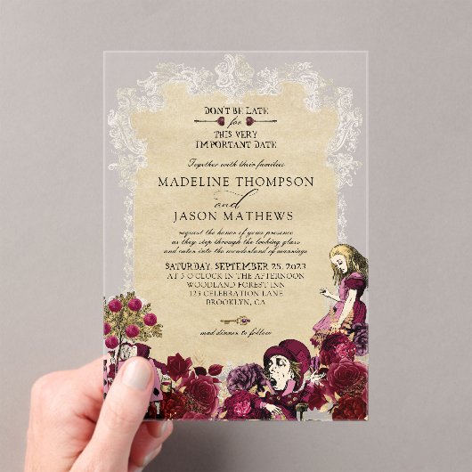  Bourgognige Alice in Wonderland Weddenschap Acryl Uitnodigingen (Insitu (Draagbaar))