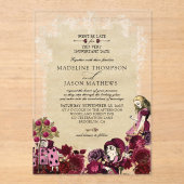  Bourgognige Alice in Wonderland Weddenschap Acryl Uitnodigingen (Voorkant)