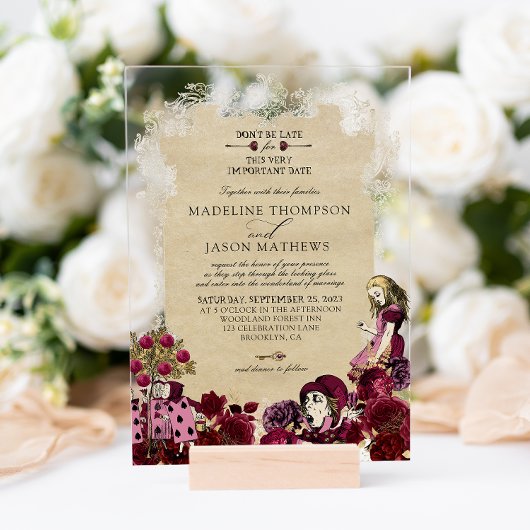  Bourgognige Alice in Wonderland Weddenschap Acryl Uitnodigingen