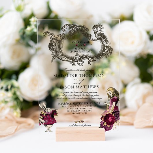  Bourgognige Alice in Wonderland Weddenschap Acryl Uitnodigingen