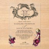  Bourgognige Alice in Wonderland Weddenschap Acryl Uitnodigingen (Voorkant)