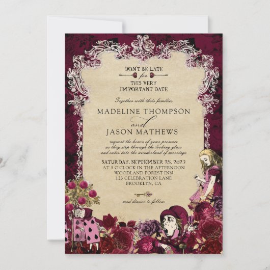  Bourgognige Alice in Wonderland Weddenschap Kaart (Voorkant)