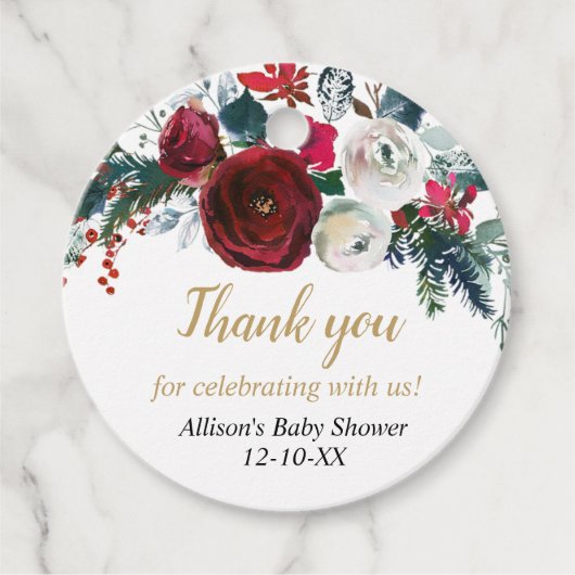 Bourgognige kerstflora bedankjes labels (Voorkant)