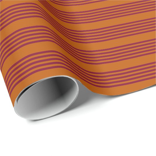 Bourgogrood en verbrand oranje vijf stripe patrone cadeaupapier (Rol Hoek)