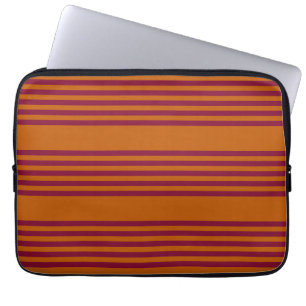 Bourgogrood en verbrand oranje vijf stripe patrone laptop sleeve