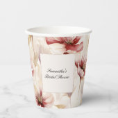 Bourgondi crème bloemrijke bruidsdouche papieren bekers (Voorkant)