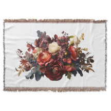 Bourgondi Maroon Koraalwit Bloemmotief