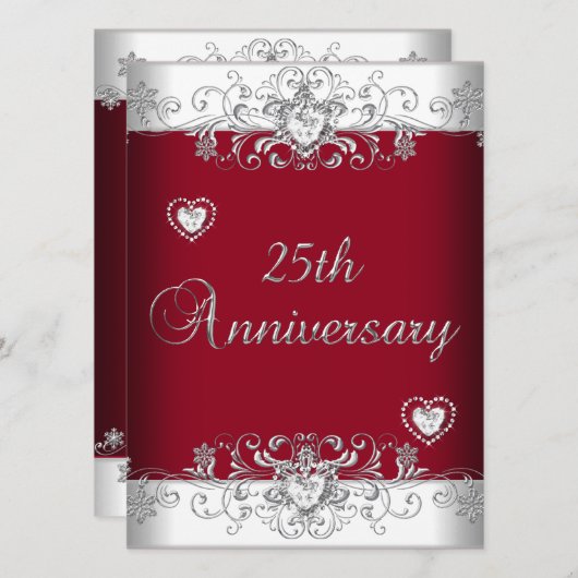 Bourgondië 25e trouwjubileum diamanten harten kaart (Voorkant / Achterkant)