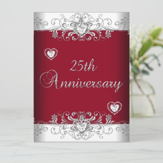 Bourgondië 25e trouwjubileum diamanten harten kaart (Staand voorkant)