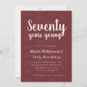 Bourgondie "70" Patroon Modern Script Verjaardag Kaart (Voorkant)
